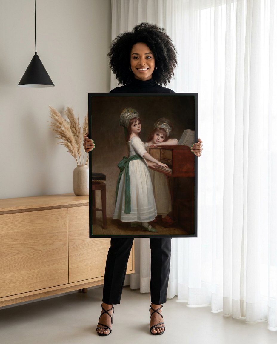 Quadro Decorativo As Filhas de Sir Christopher Sykes - George Romney | modelo apresentando o quadro emoldurado