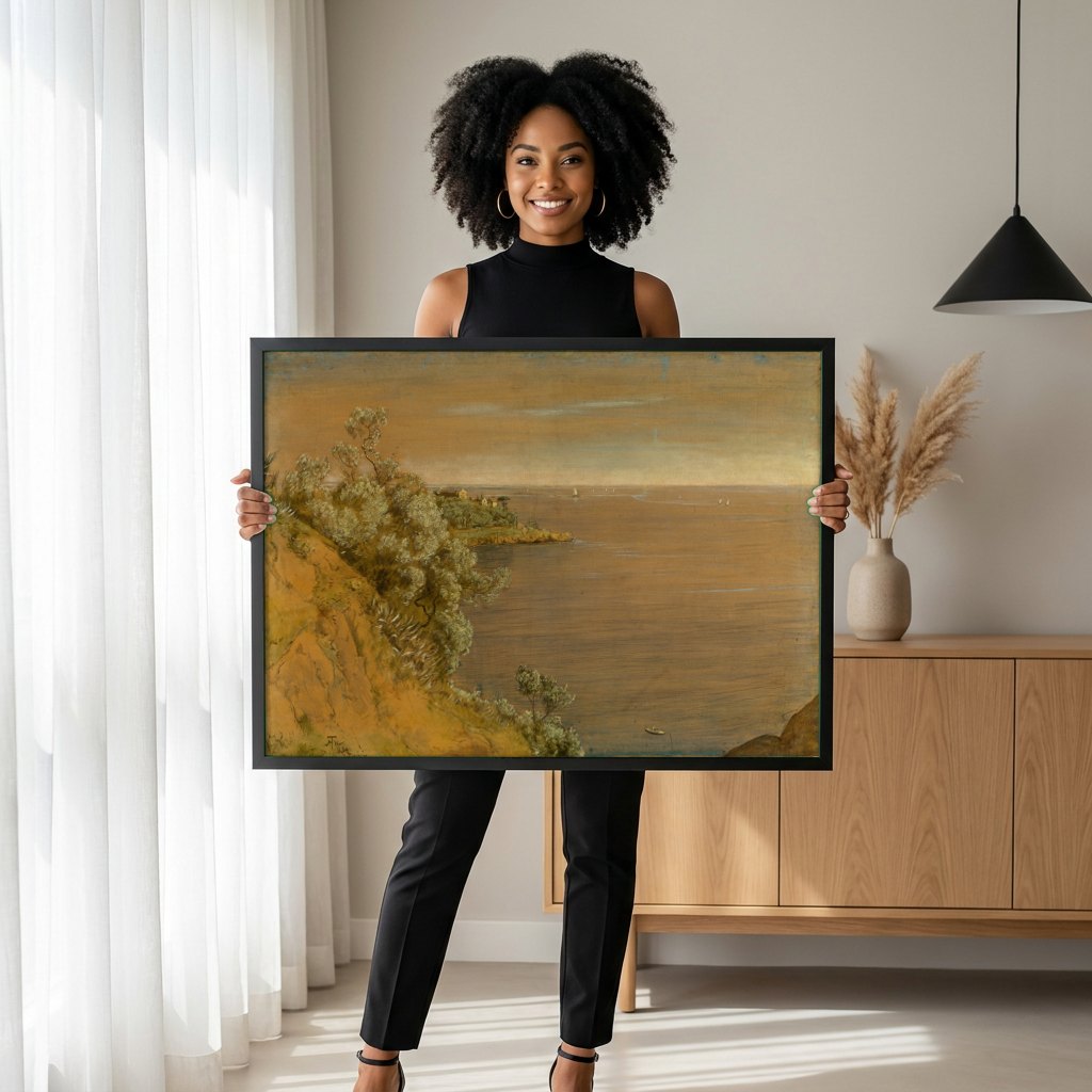 Quadro Decorativo Paisagem Costeira - Hans Thoma | modelo apresentando o quadro emoldurado