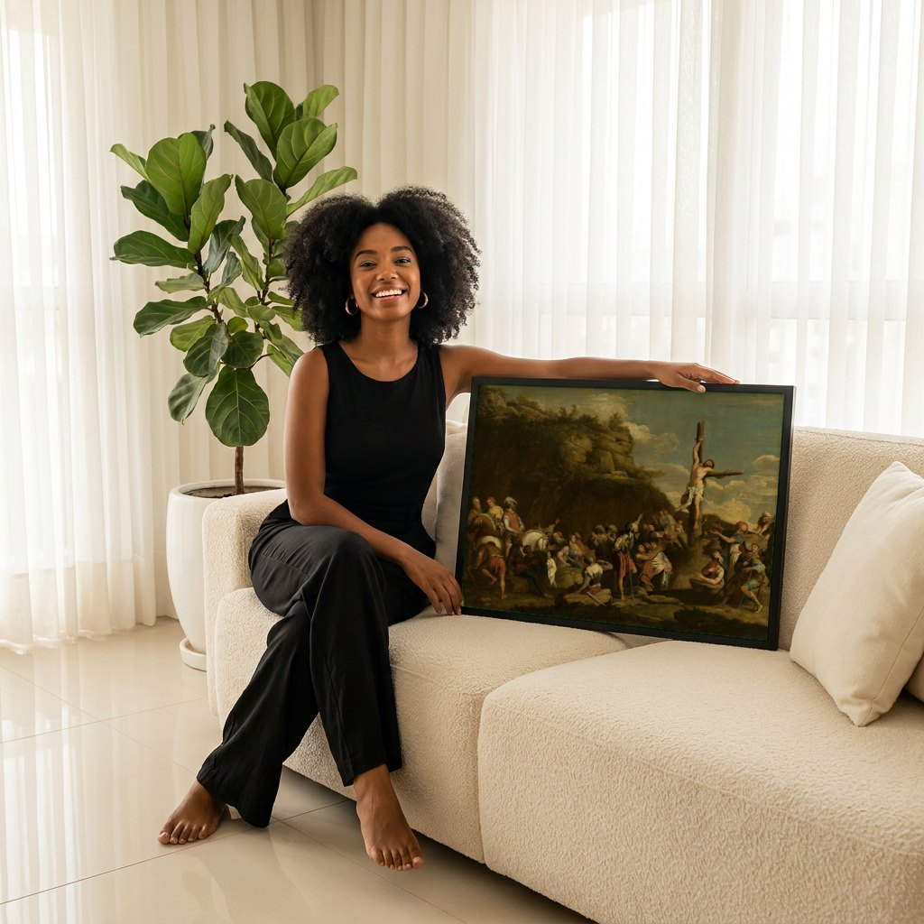 Quadro Decorativo A Crucificação de Cristo - Salvator Rosa | modelo apresentando o quadro emoldurado