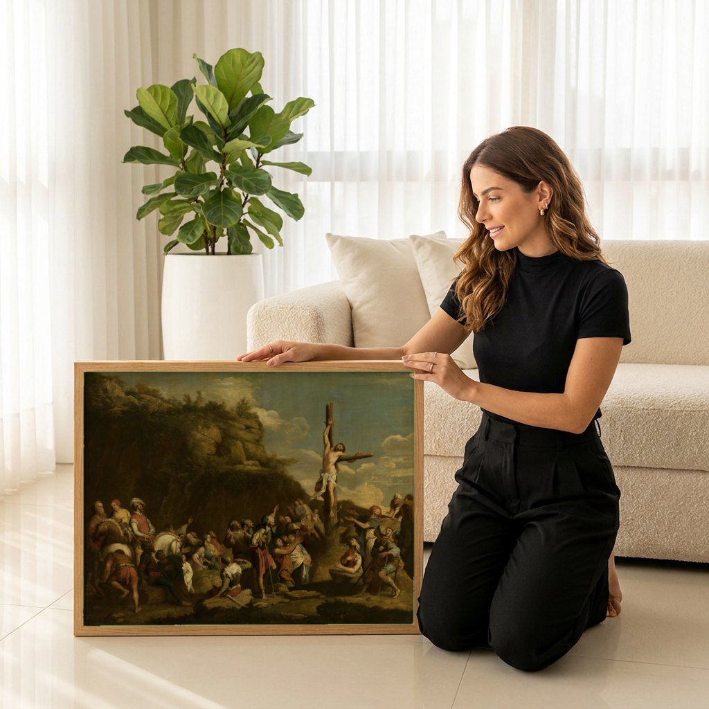 Quadro Decorativo A Crucificação de Cristo - Salvator Rosa | modelo apresentando o quadro emoldurado