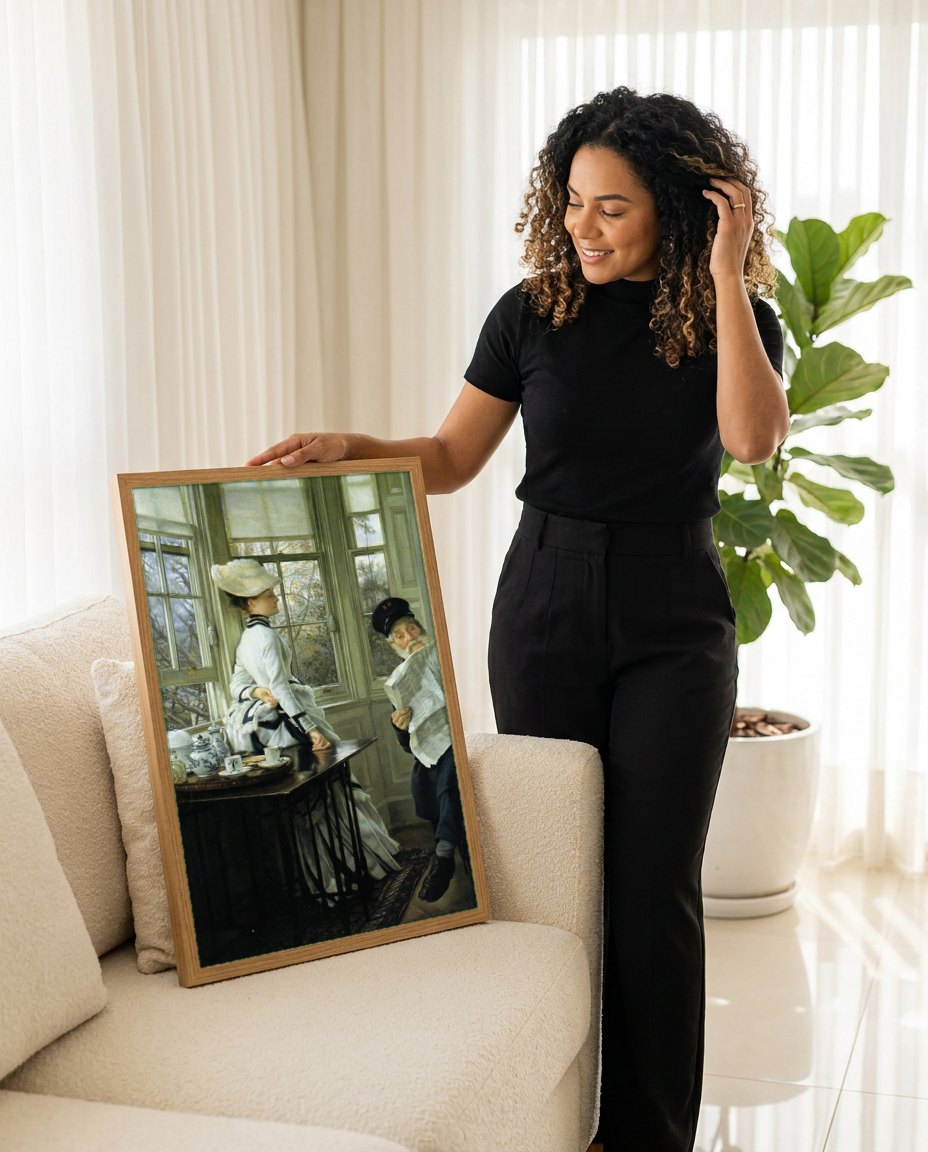 Quadro Decorativo A Despedida - James Tissot | modelo apresentando o quadro emoldurado