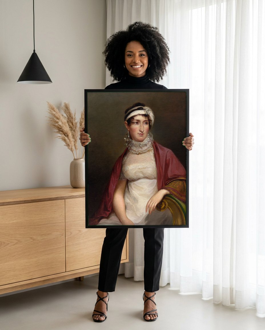 Quadro Decorativo Retrato de Dama - Thomas Sully | modelo apresentando o quadro emoldurado