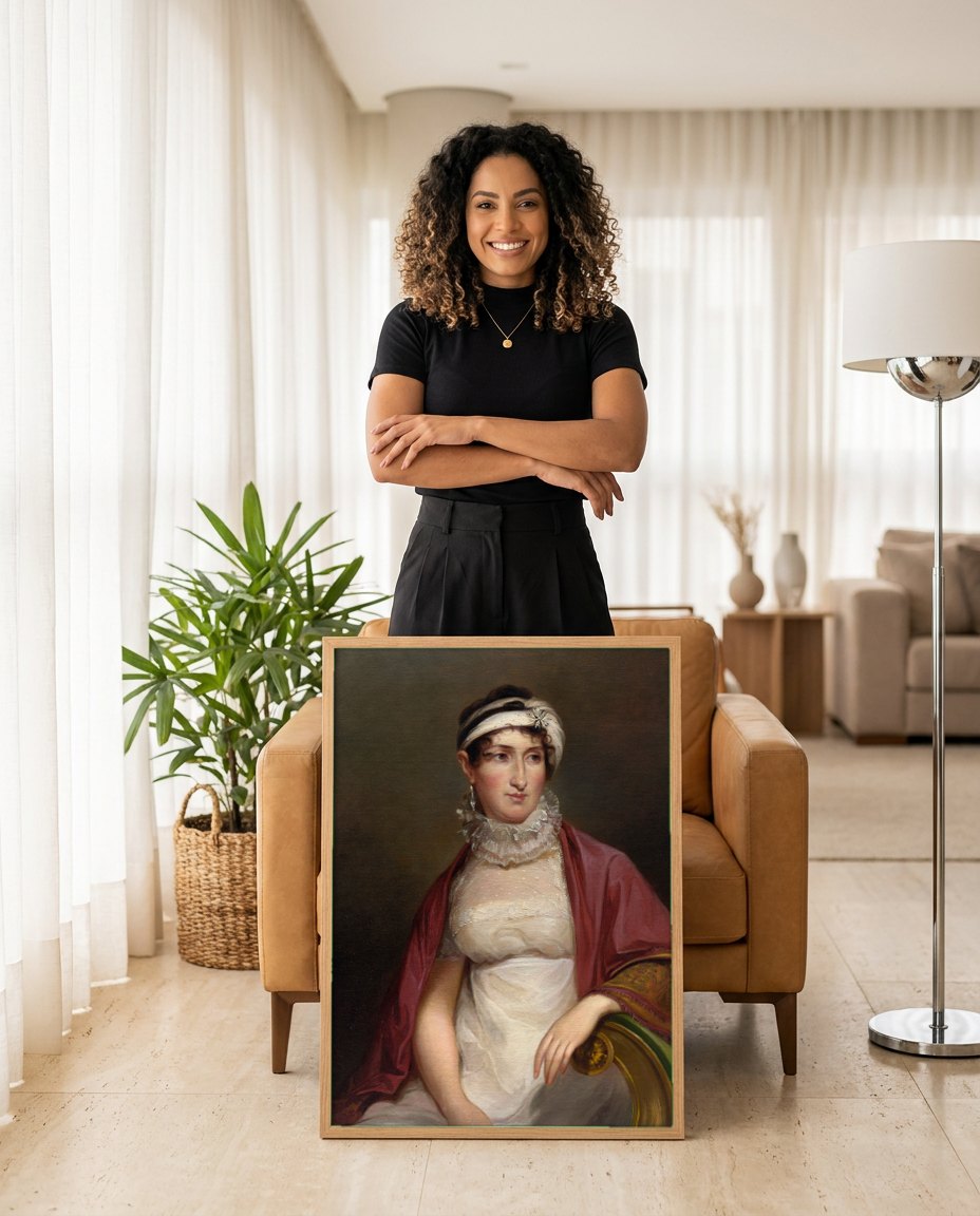 Quadro Decorativo Retrato de Dama - Thomas Sully | modelo apresentando o quadro emoldurado