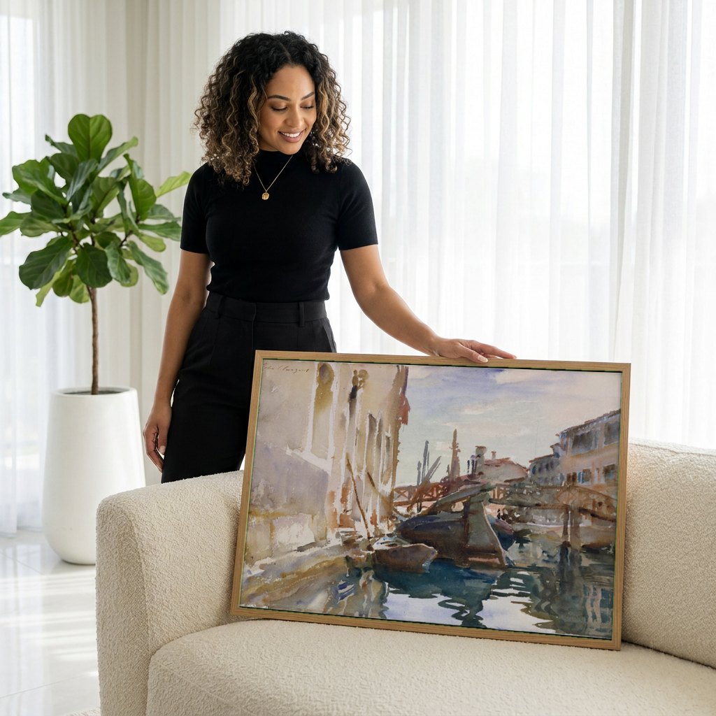 Quadro Decorativo Canal em Veneza - John Singer Sargent | modelo apresentando o quadro emoldurado