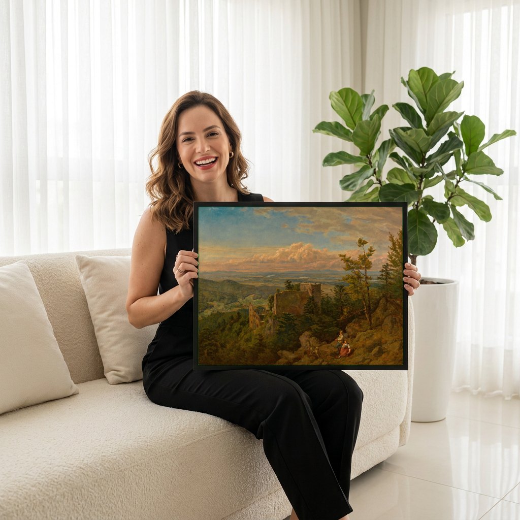 Quadro Decorativo Ruínas do Castelo - Hans Thoma | modelo apresentando o quadro emoldurado