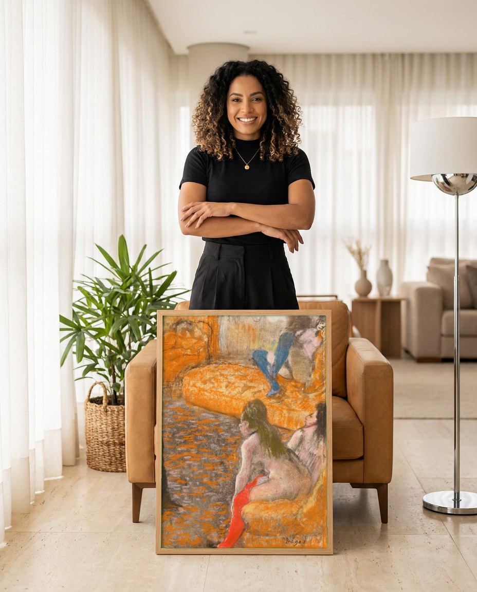 Quadro Decorativo Nudes Femininos - Degas | modelo apresentando o quadro emoldurado