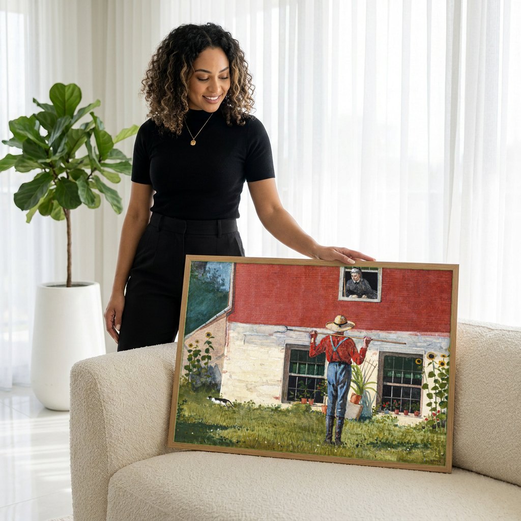 Quadro Decorativo A Casa da Fazenda - Winslow Homer | modelo apresentando o quadro emoldurado