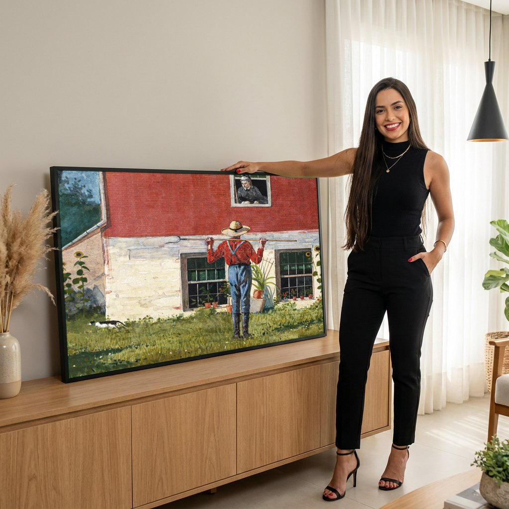 Quadro Decorativo A Casa da Fazenda - Winslow Homer | modelo apresentando o quadro emoldurado