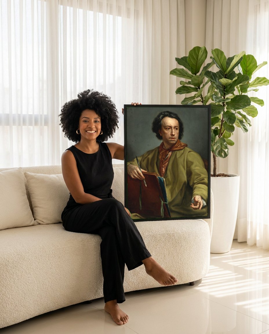 Quadro Decorativo Retrato de Jovem Artista - Anton Raphael Mengs | modelo apresentando o quadro emoldurado
