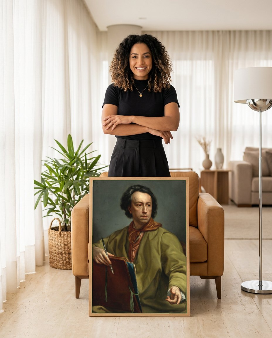 Quadro Decorativo Retrato de Jovem Artista - Anton Raphael Mengs | modelo apresentando o quadro emoldurado