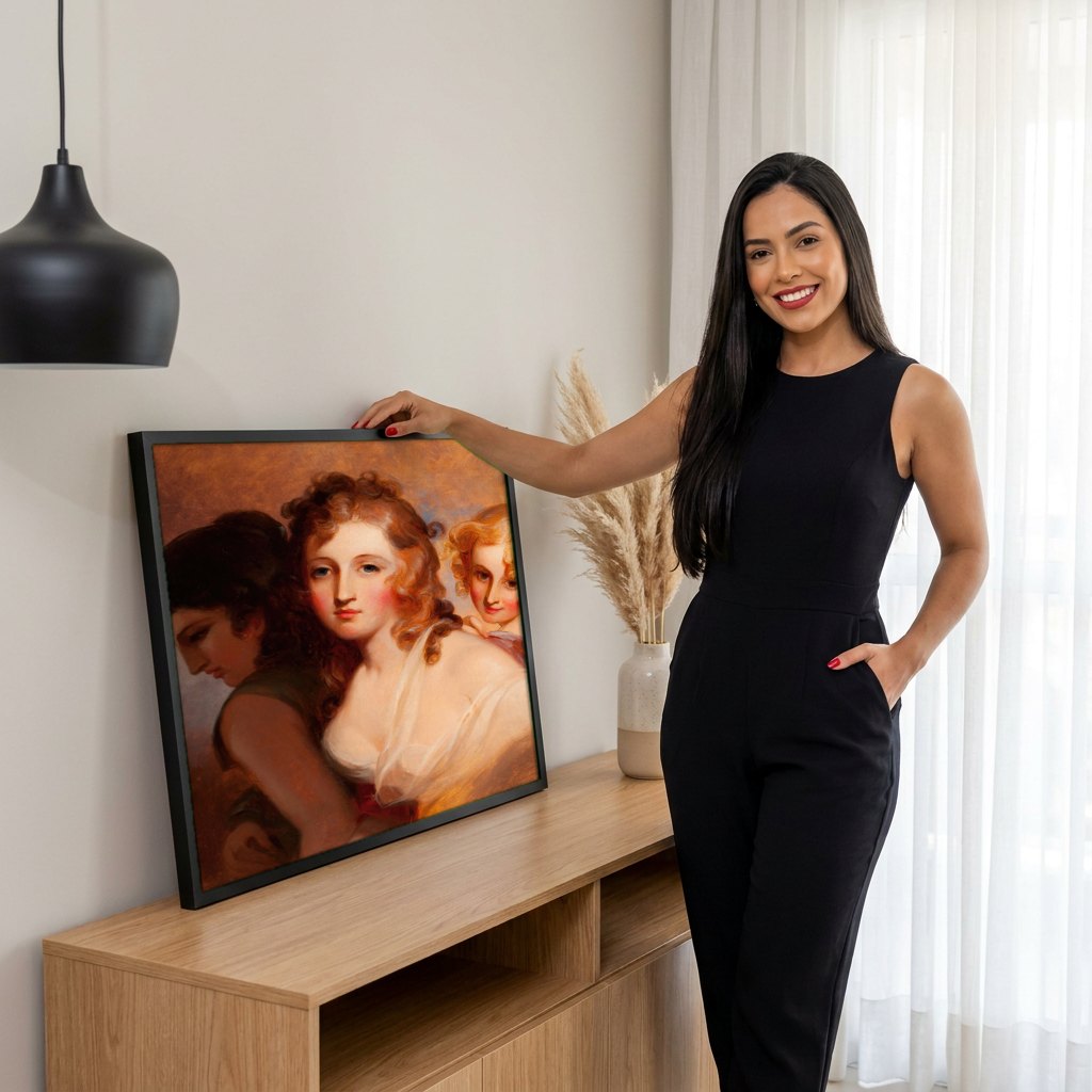 Quadro Decorativo 'As Tres Idades' - Thomas Sully | modelo apresentando o quadro emoldurado