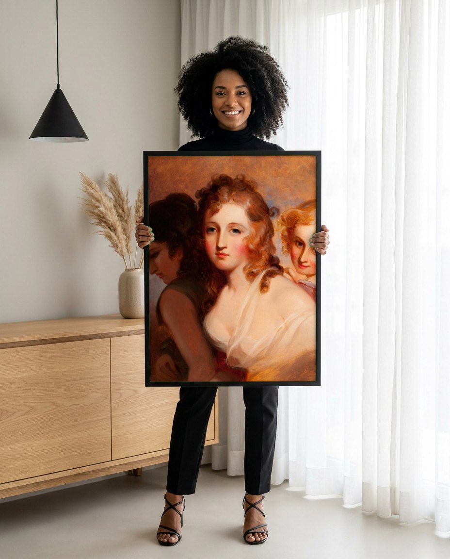 Quadro Decorativo 'As Tres Idades' - Thomas Sully | modelo apresentando o quadro emoldurado