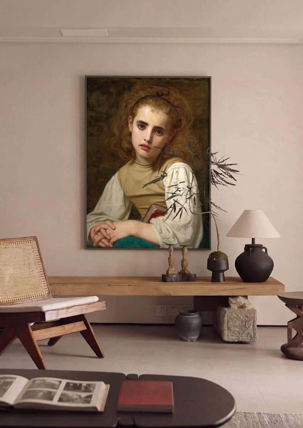 Quadro Decorativo A Jovem Leitora - Hugues Merle | quadro emoldurado na parede