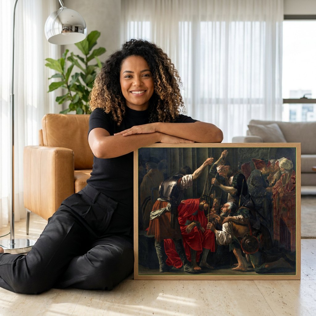 Quadro Decorativo A Coroação de Espinhos - Hendrick ter Brugghen | modelo apresentando o quadro emoldurado