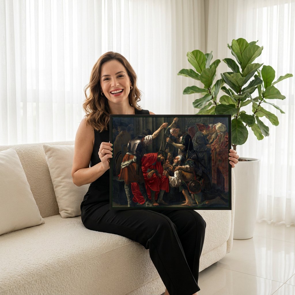 Quadro Decorativo A Coroação de Espinhos - Hendrick ter Brugghen | modelo apresentando o quadro emoldurado