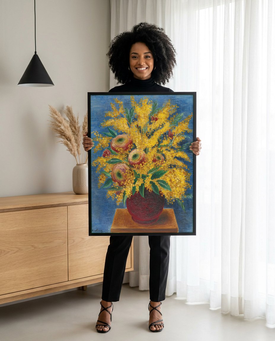 Quadro Decorativo de Vaso de Flores - Moïse Kisling | modelo apresentando o quadro emoldurado