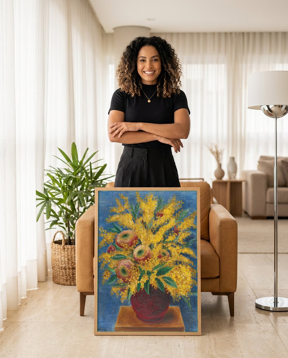 Quadro Decorativo de Vaso de Flores - Moïse Kisling | modelo apresentando o quadro emoldurado