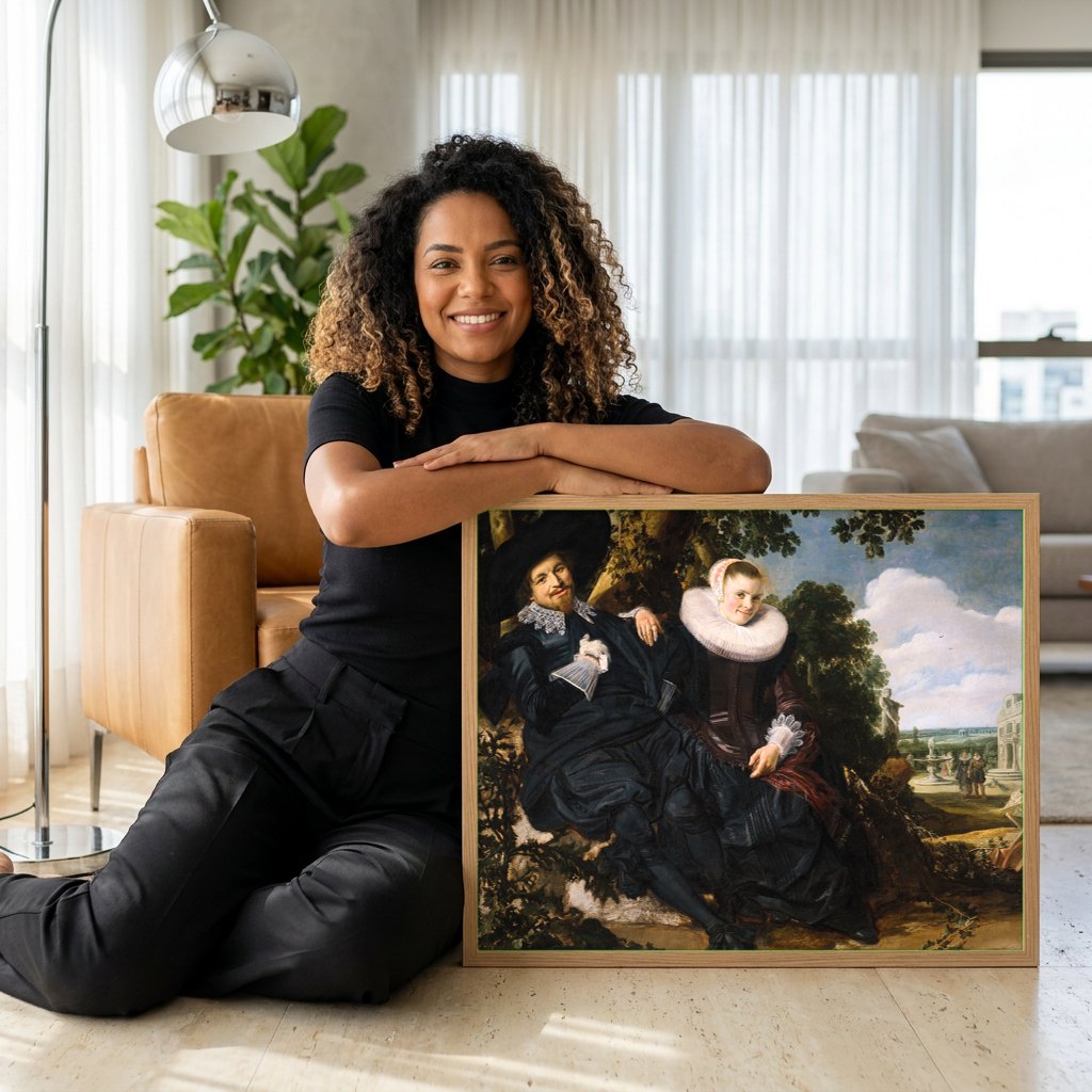 Quadro Decorativo Casal Jovem - Frans Hals | modelo apresentando o quadro emoldurado