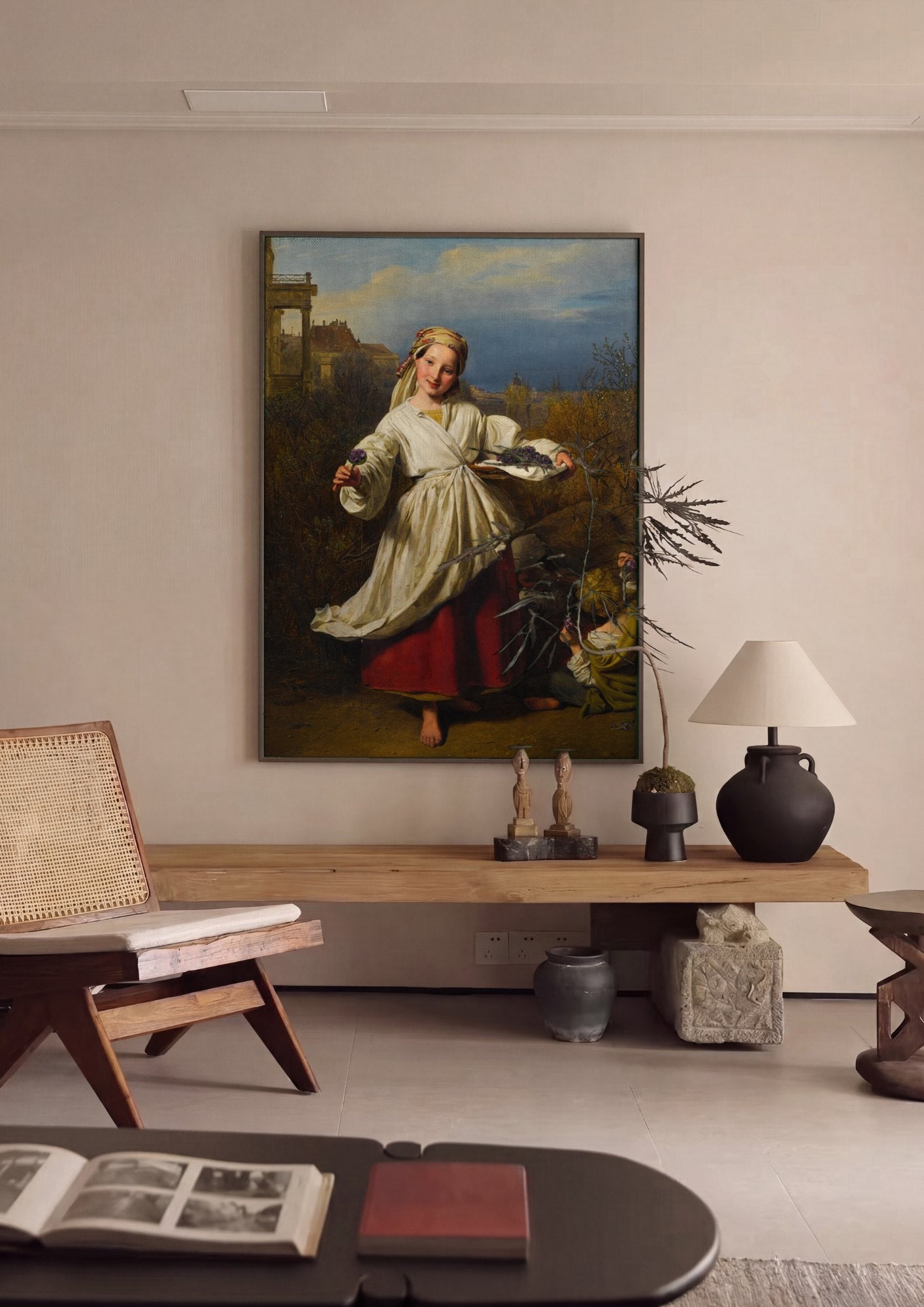 Quadro Decorativo A Menina das Violetas - Ferdinand Georg Waldmüller | quadro emoldurado na parede
