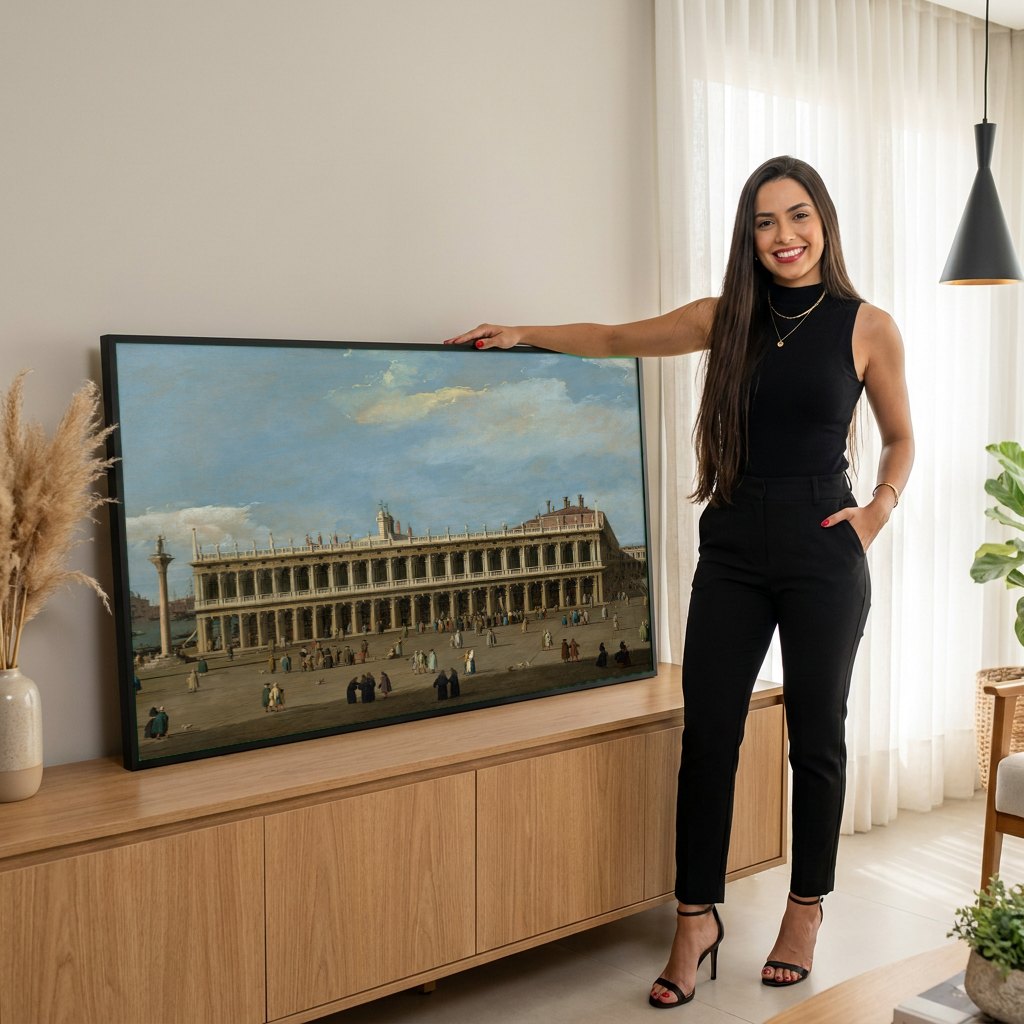 Quadro Decorativo A Praça de São Marcos - Canaletto | modelo apresentando o quadro emoldurado
