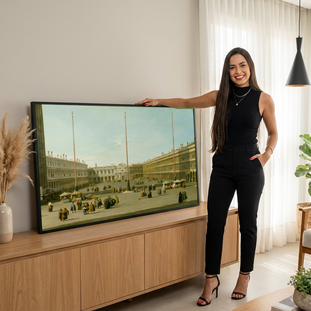 Quadro Decorativo A Praça de São Marcos - Canaletto | modelo apresentando o quadro emoldurado