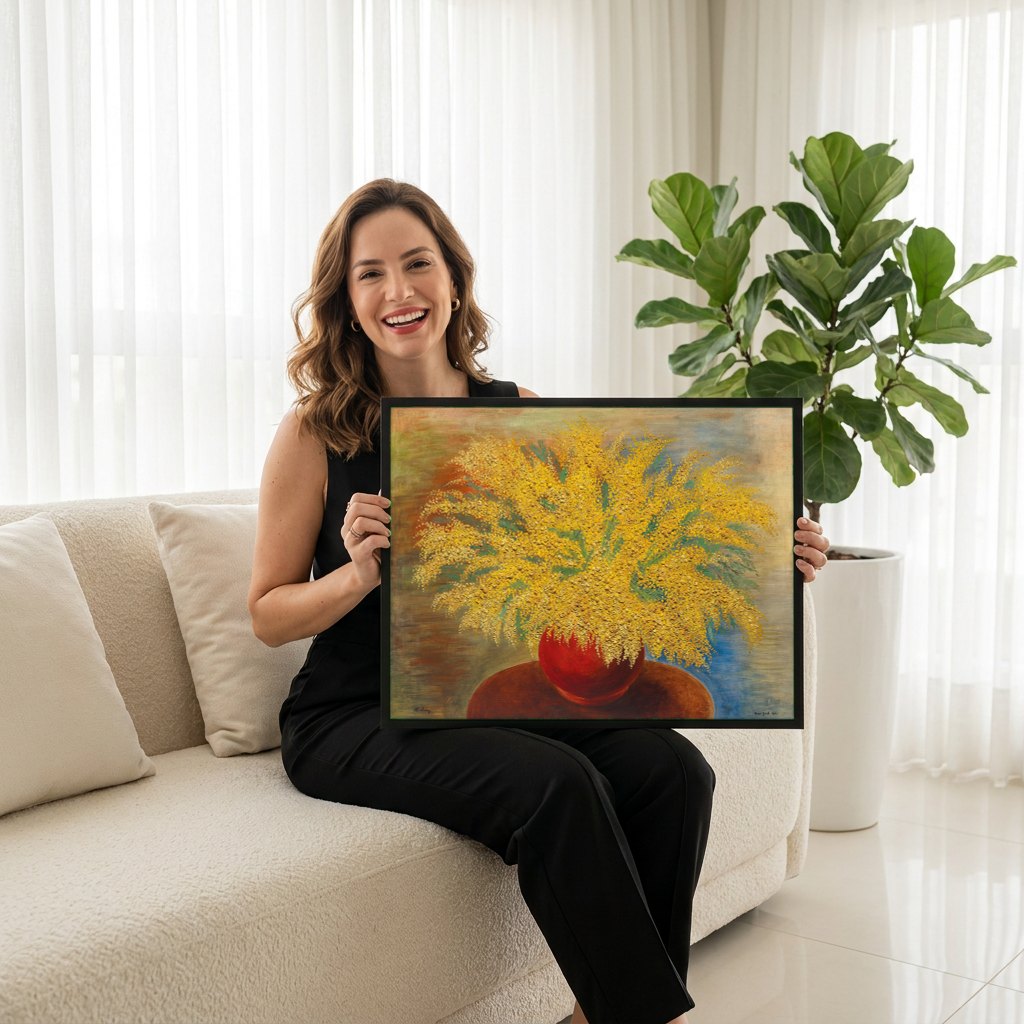Quadro Decorativo Mimosas Vibrantes - Moïse Kisling | modelo apresentando o quadro emoldurado