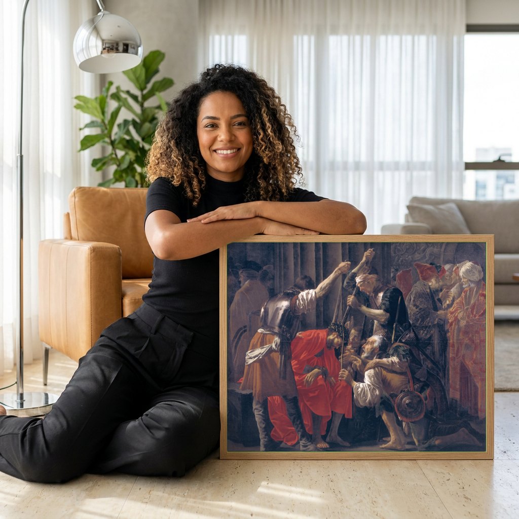 Quadro Decorativo A Coroação de Espinhos - Hendrick ter Brugghen | modelo apresentando o quadro emoldurado