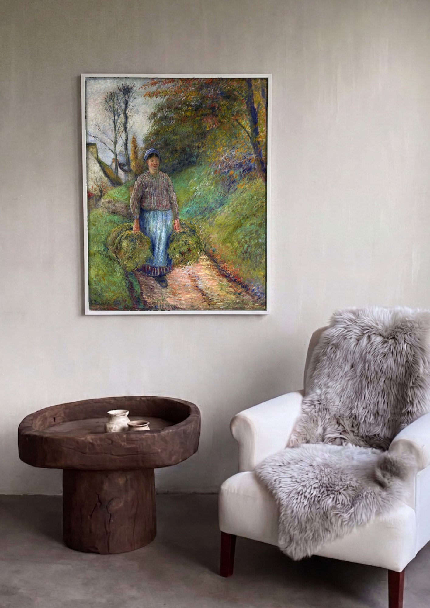 Quadro Decorativo A Camponesa com Fardos de Feno - Pissarro | quadro emoldurado na parede
