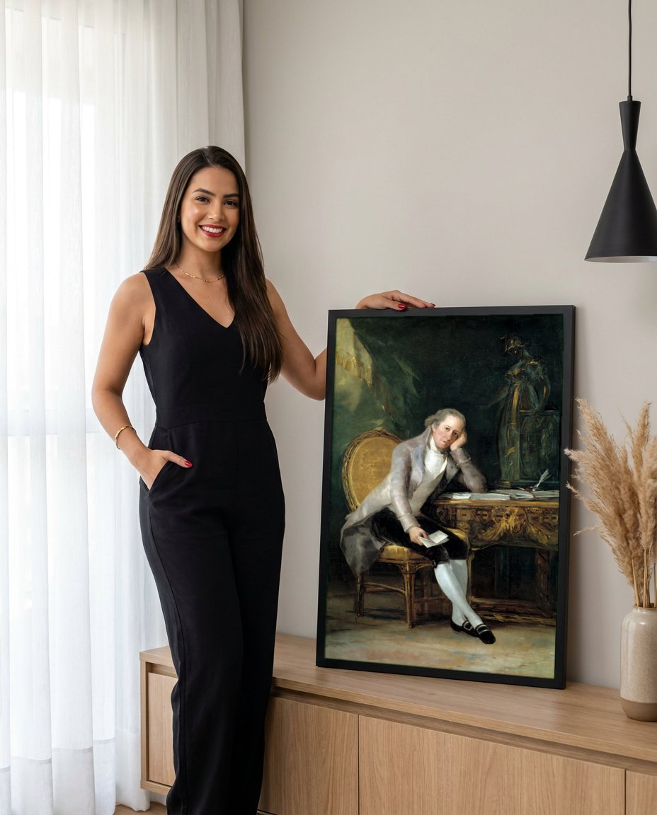 Quadro Decorativo Retrato de Jovellanos - Goya | modelo apresentando o quadro emoldurado