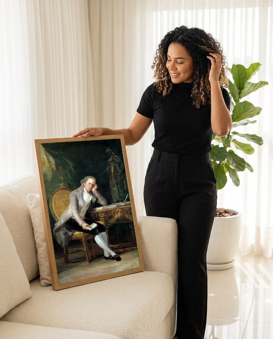 Quadro Decorativo Retrato de Jovellanos - Goya | modelo apresentando o quadro emoldurado