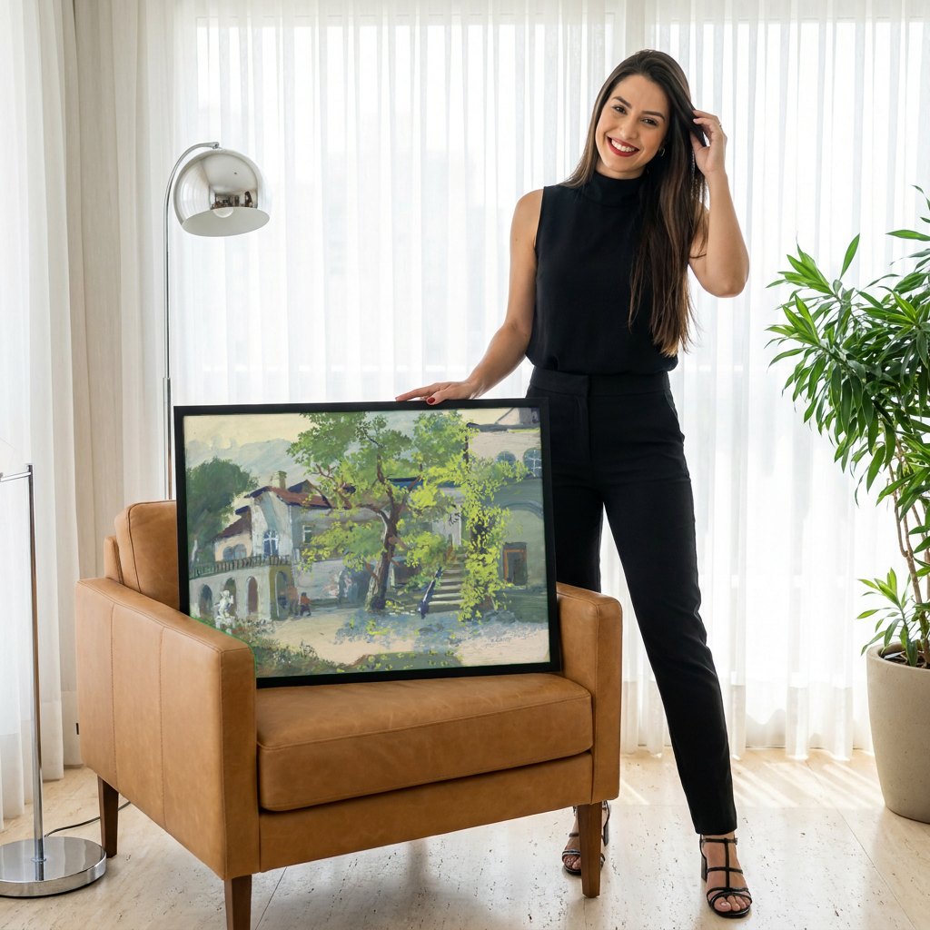 Quadro Decorativo Vilarejo Ensolarado - Oskar Laske | modelo apresentando o quadro emoldurado
