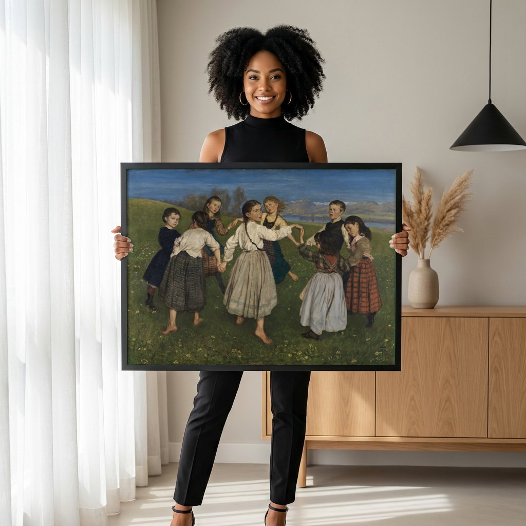 Quadro Decorativo Crianças Dançando - Hans Thoma | modelo apresentando o quadro emoldurado