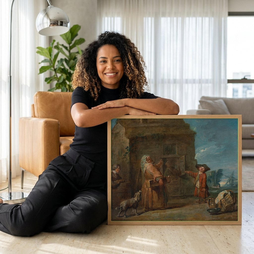 Quadro Decorativo A Oferta Gentil - Jean Siméon Chardin | modelo apresentando o quadro emoldurado