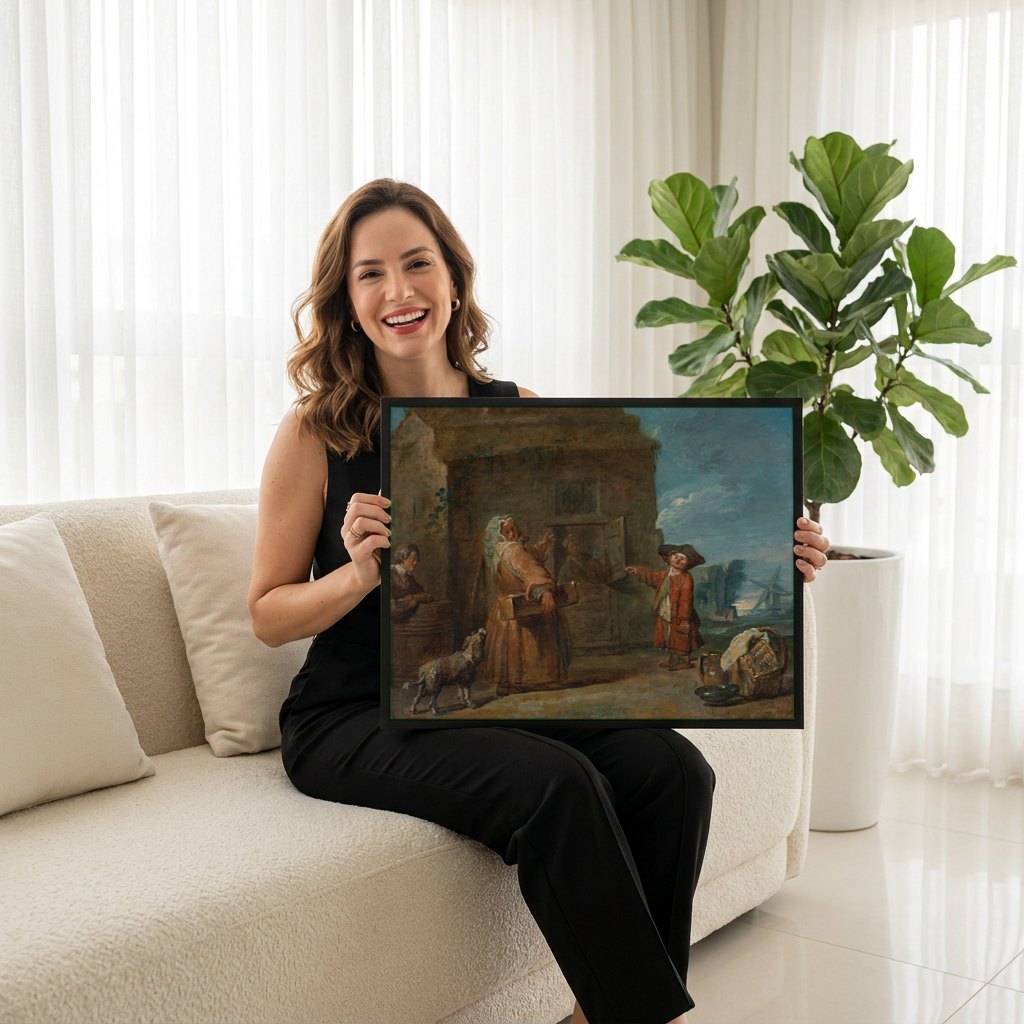 Quadro Decorativo A Oferta Gentil - Jean Siméon Chardin | modelo apresentando o quadro emoldurado