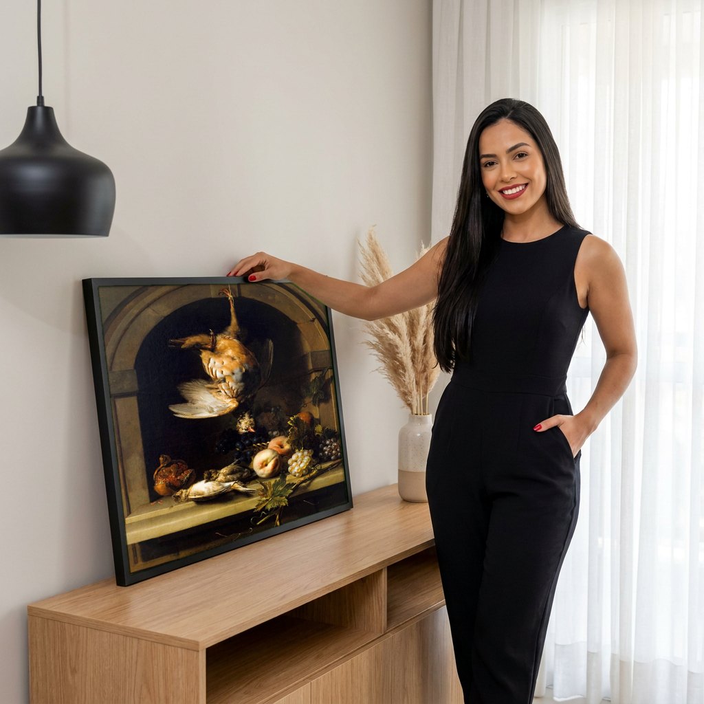 Quadro Decorativo Natureza-Morta - Nicolas de Largillière | modelo apresentando o quadro emoldurado