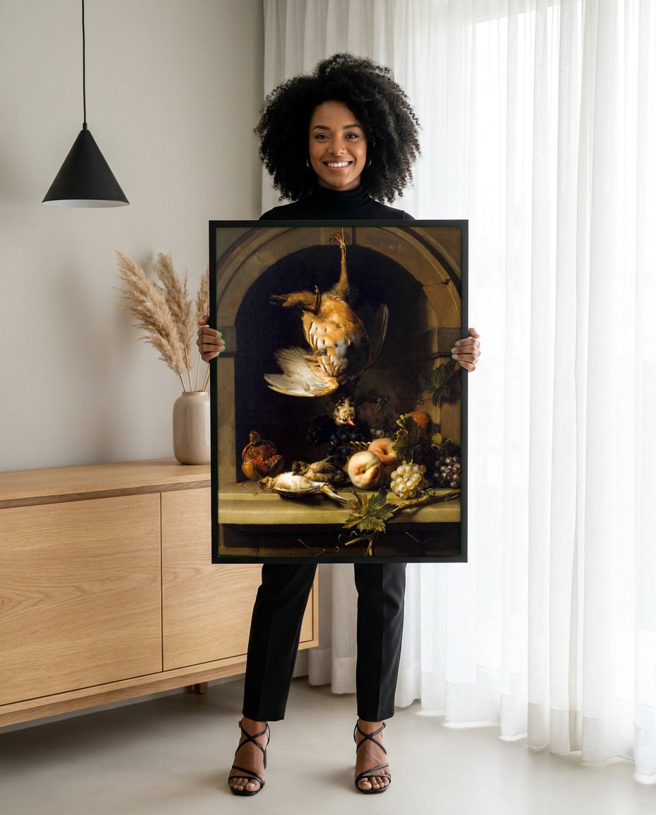 Quadro Decorativo Natureza-Morta - Nicolas de Largillière | modelo apresentando o quadro emoldurado