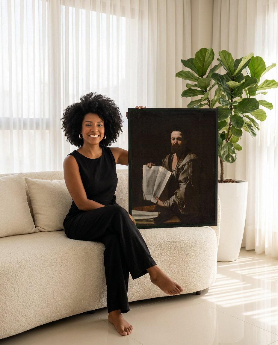 Quadro Decorativo O Geômetra (Arquimedes) - Jusepe de Ribera | modelo apresentando o quadro emoldurado