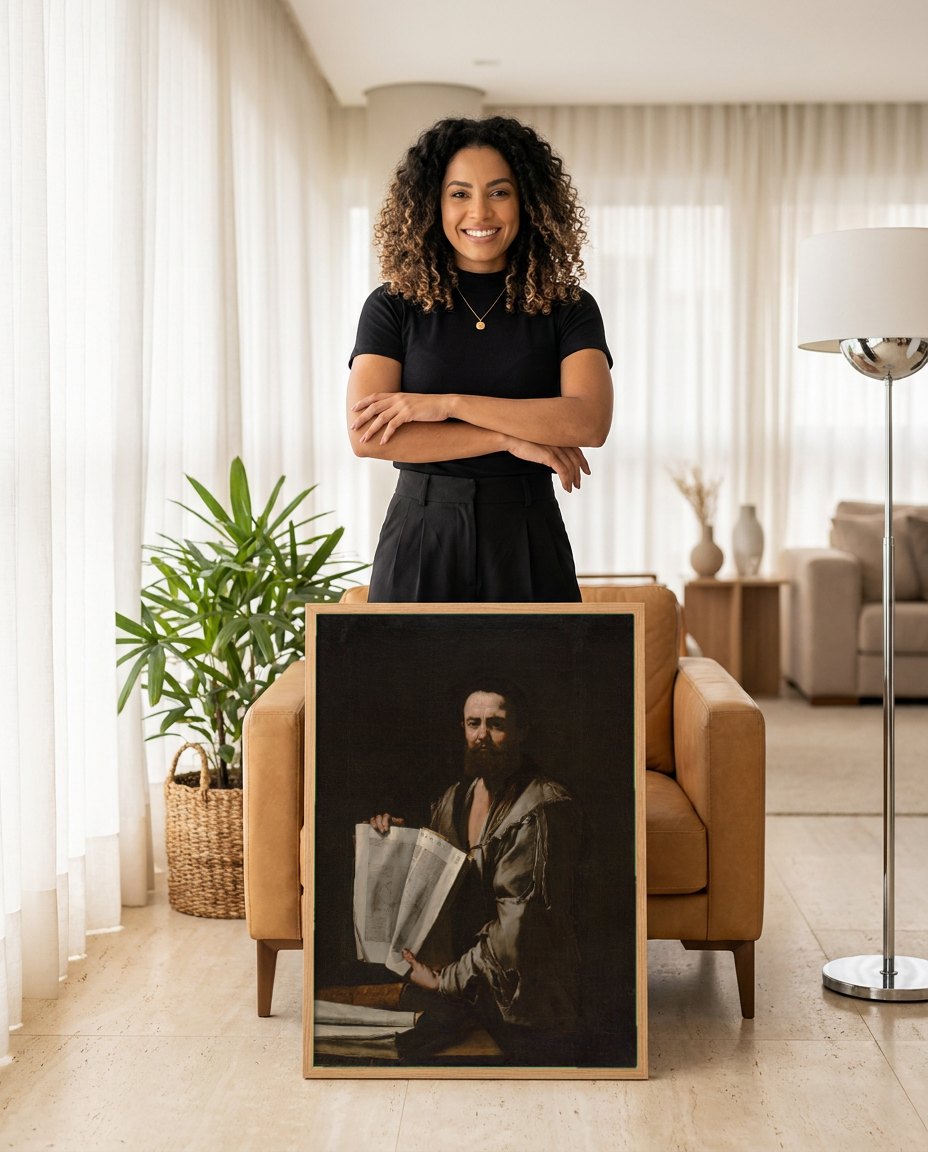 Quadro Decorativo O Geômetra (Arquimedes) - Jusepe de Ribera | modelo apresentando o quadro emoldurado