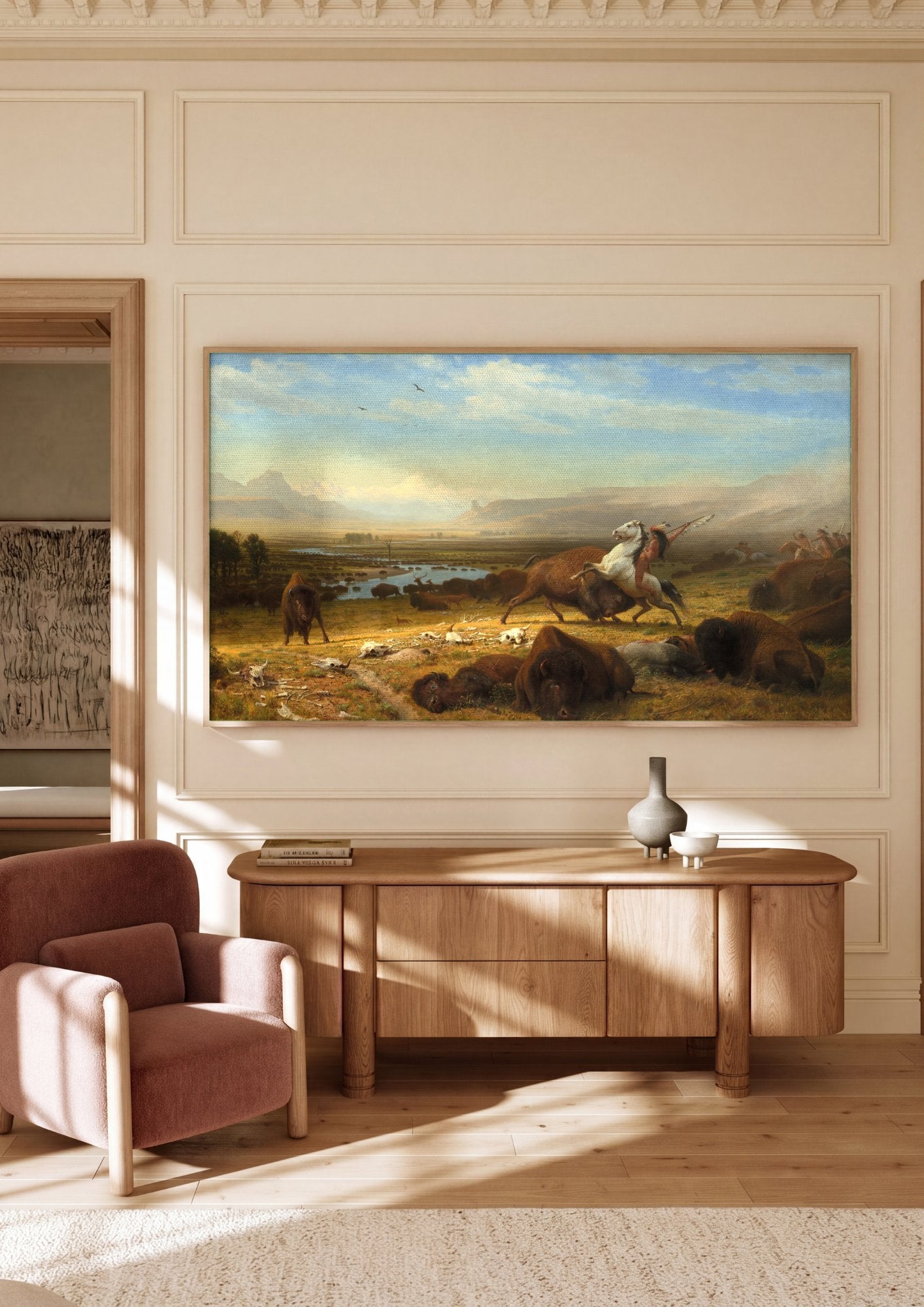 Quadro Decorativo A Última dos Búfalos - Albert Bierstadt em ambiente decorado