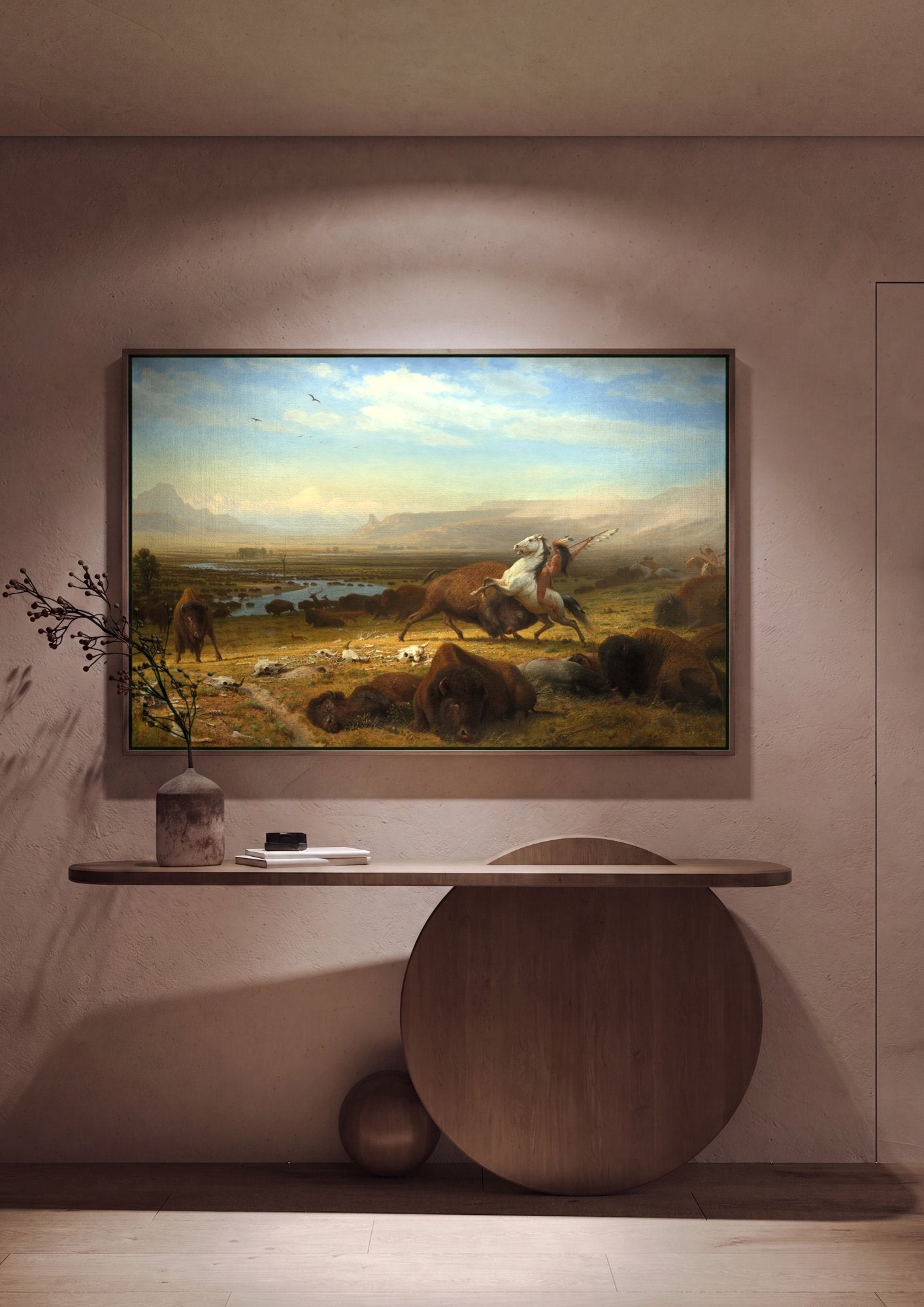 Quadro Decorativo A Última dos Búfalos - Albert Bierstadt em ambiente decorado