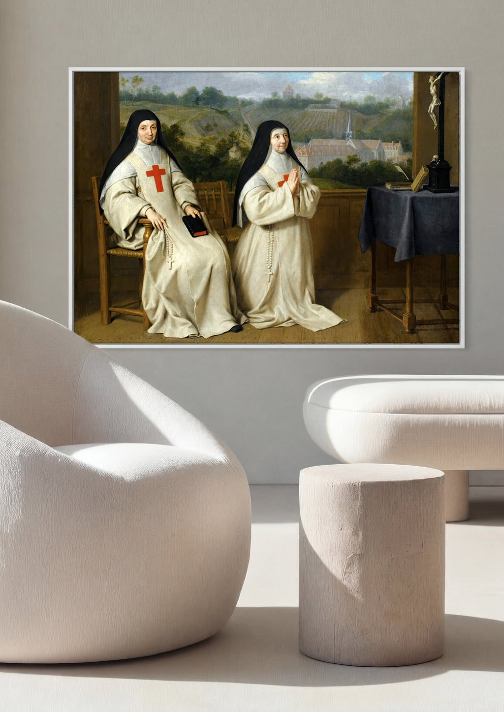 Quadro Decorativo Mães Catherine-Agnès Arnauld e Agnès Arnauld - Philippe de Champaigne em ambiente decorado