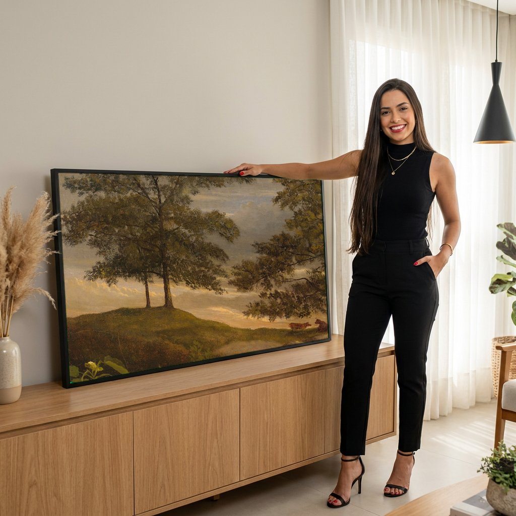 Quadro Decorativo Paisagem com Árvores - Albert Bierstadt com modelo em ambiente