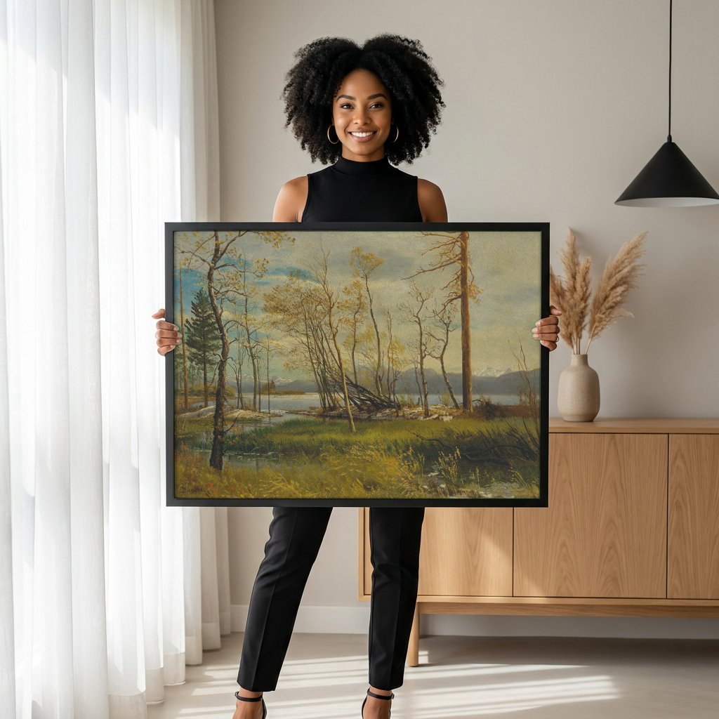 Quadro Decorativo Paisagem com Árvores - Albert Bierstadt com modelo em ambiente