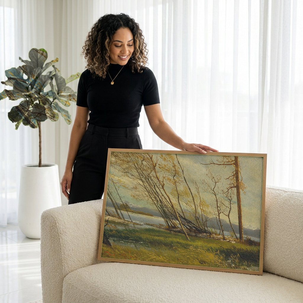 Quadro Decorativo Paisagem com Árvores - Albert Bierstadt com modelo em ambiente