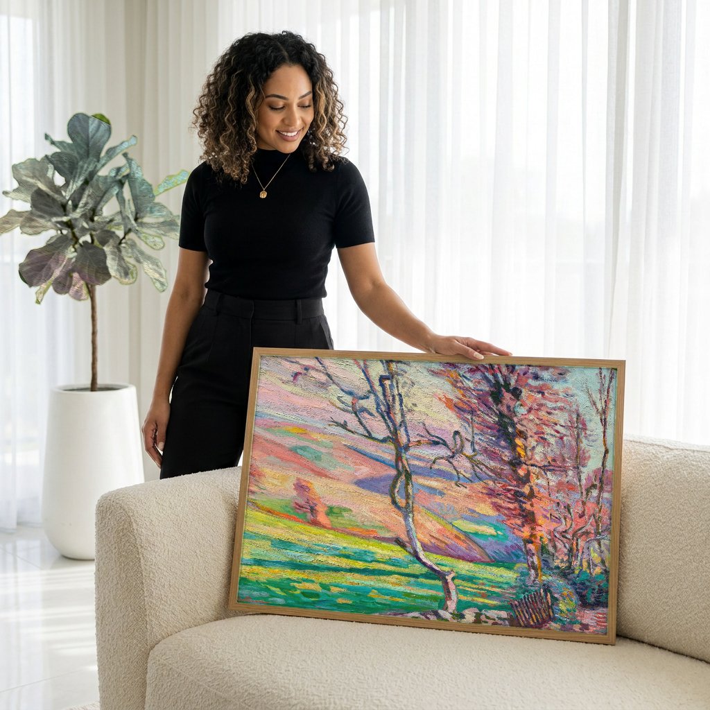 Quadro Decorativo Paisagem com Árvores - Armand Guillaumin com modelo em ambiente