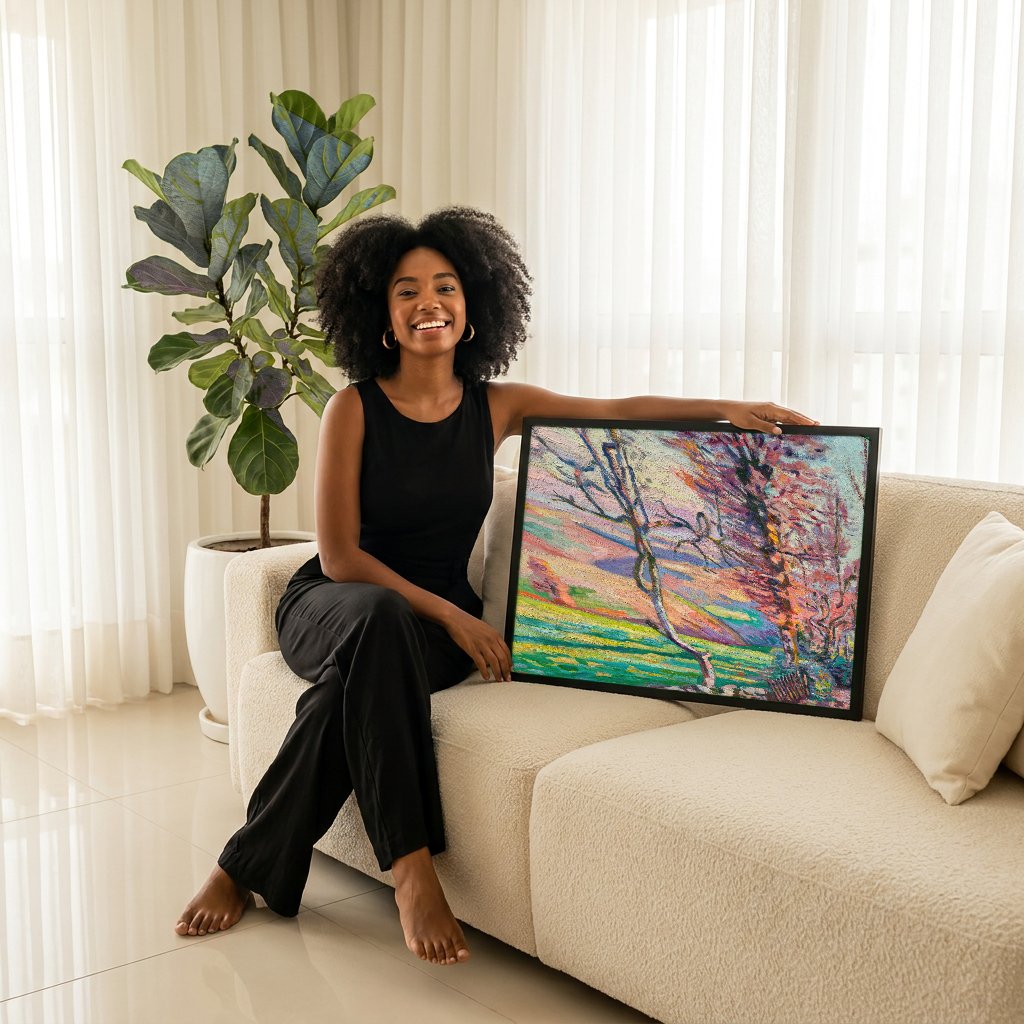 Quadro Decorativo Paisagem com Árvores - Armand Guillaumin com modelo em ambiente