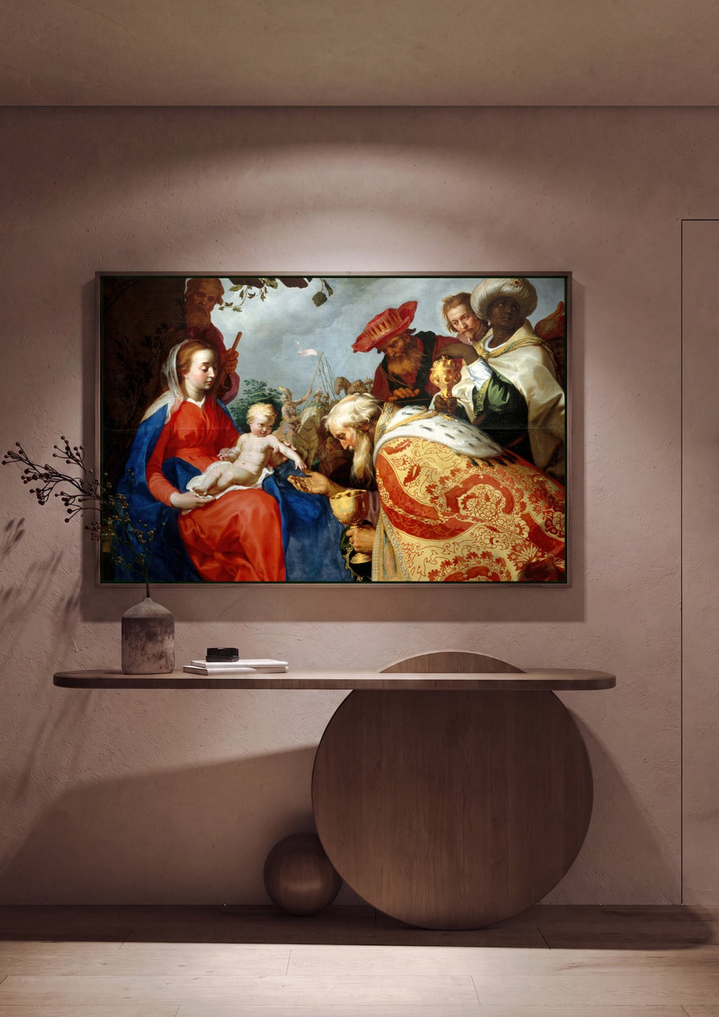 Quadro Decorativo A Adoração dos Magos - Abraham Bloemaert em ambiente decorado