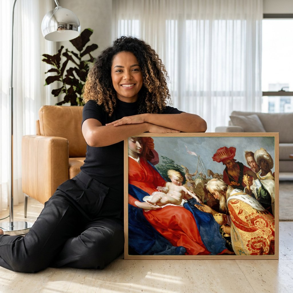 Quadro Decorativo A Adoração dos Magos - Abraham Bloemaert com modelo em ambiente