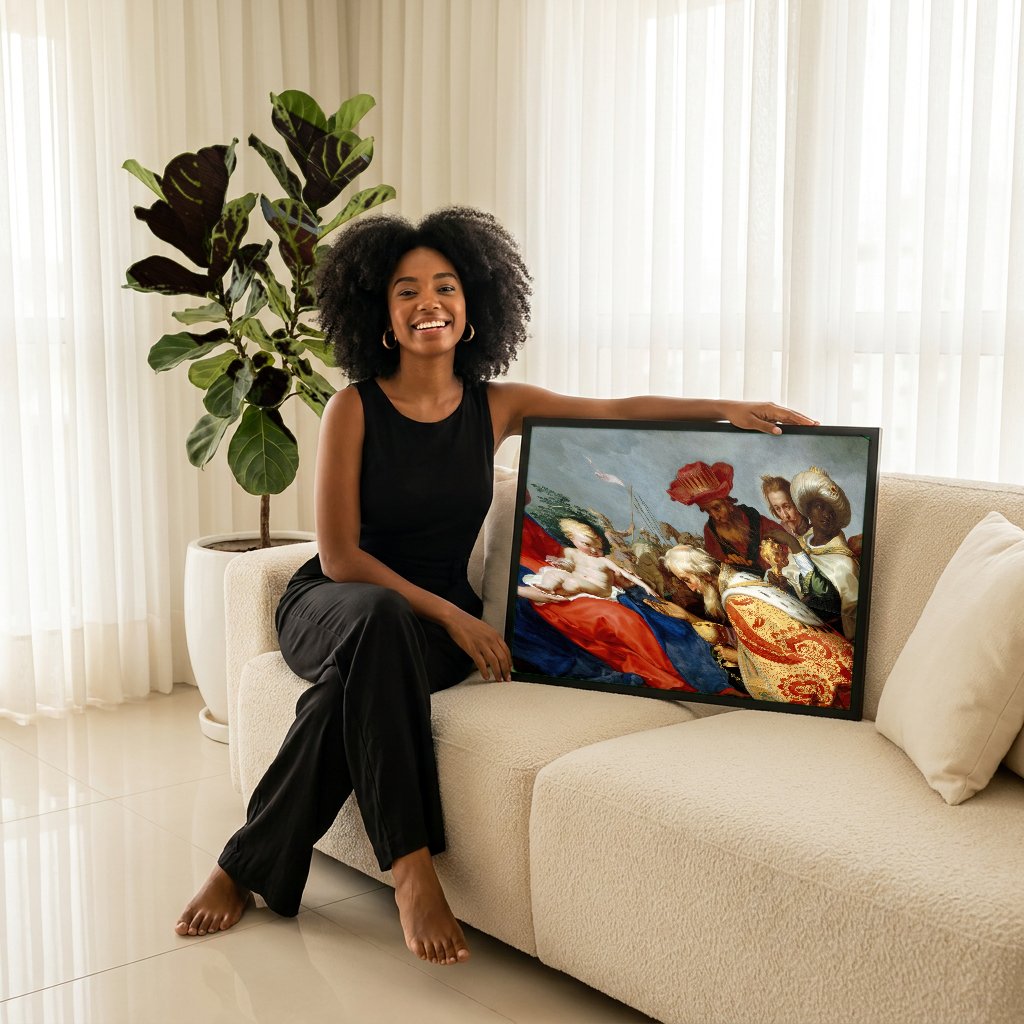 Quadro Decorativo A Adoração dos Magos - Abraham Bloemaert com modelo em ambiente