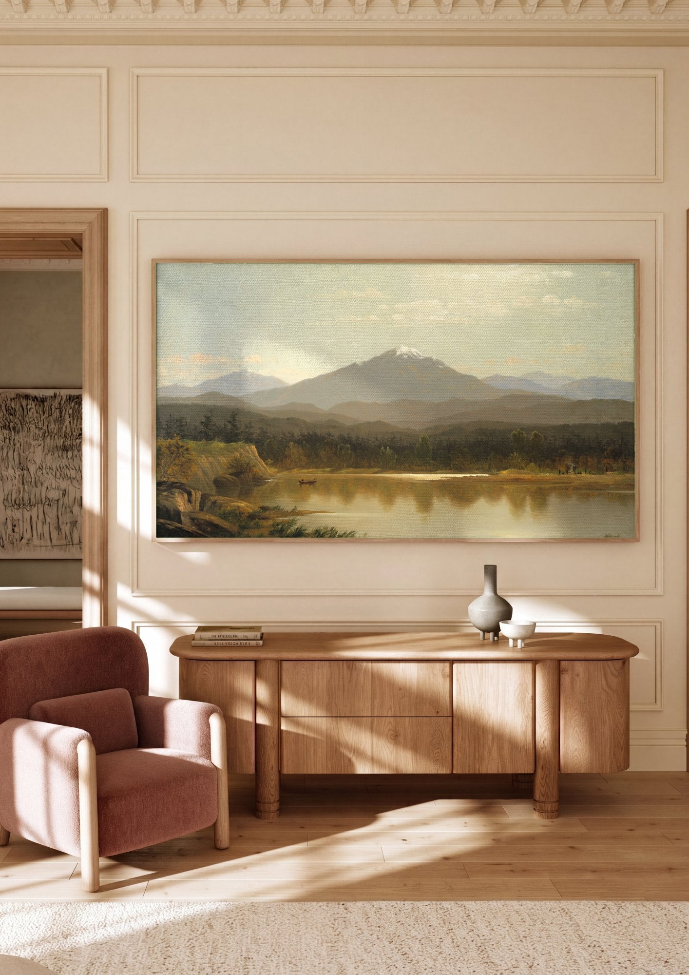 Quadro Decorativo Montanhas Refletidas - Albert Bierstadt em ambiente decorado